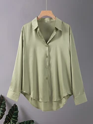 Plus Size Casual Office Women Silk Shirts Fall Long Sleeve Button-Down Shirts Women's Elegant Tops Office Women's Acetate Shirts