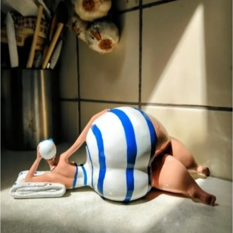Plump Fat Girl Statue Bikini Woman Figurine Abstract Fat Lady Statue Character Figurines Clubs Statues Decoration Accessories
