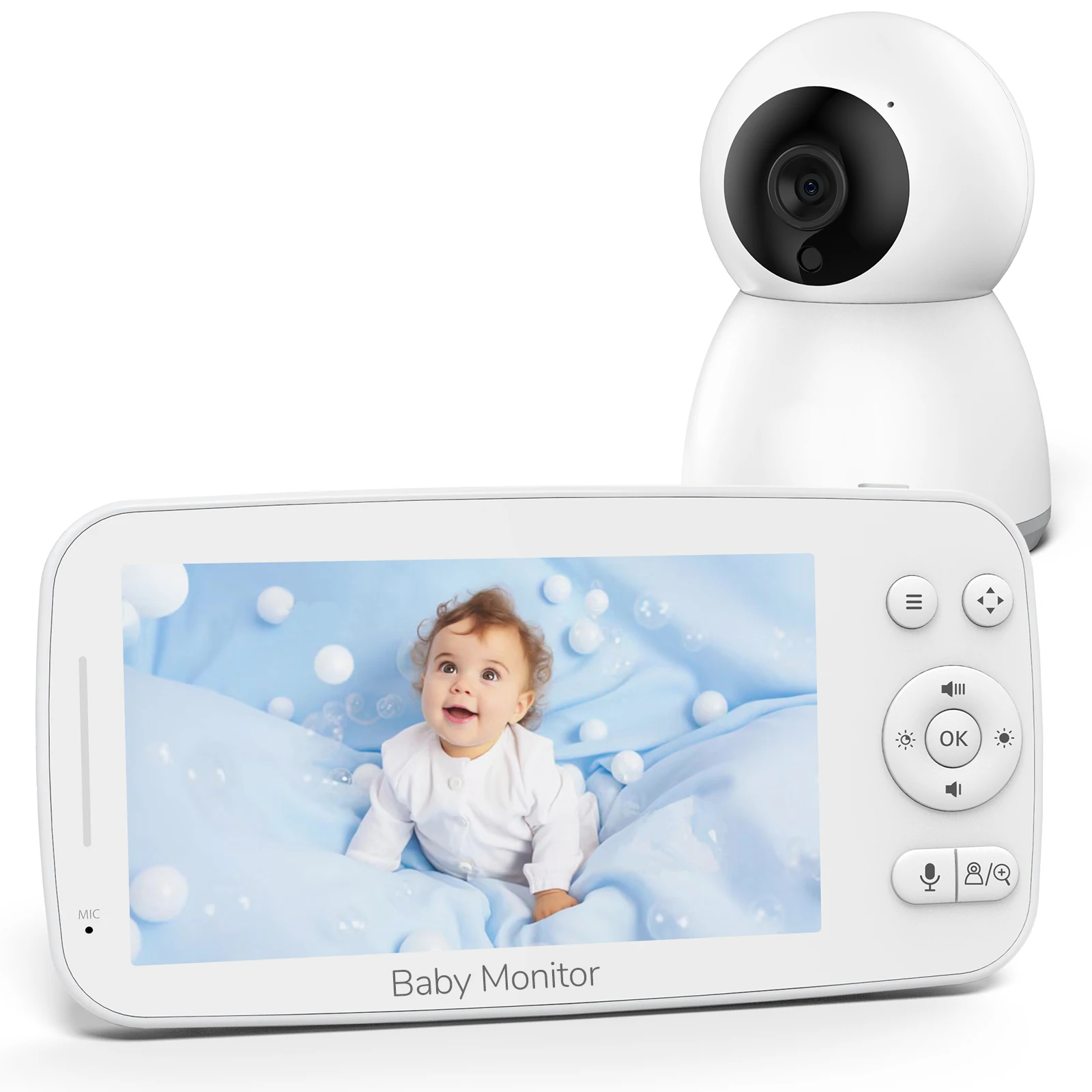 5-Inch 1080p HD Smart Baby Monitor-Wireless Two-Way Audio Night Vision Temperature Monitoring Feeding Reminder Waterproof