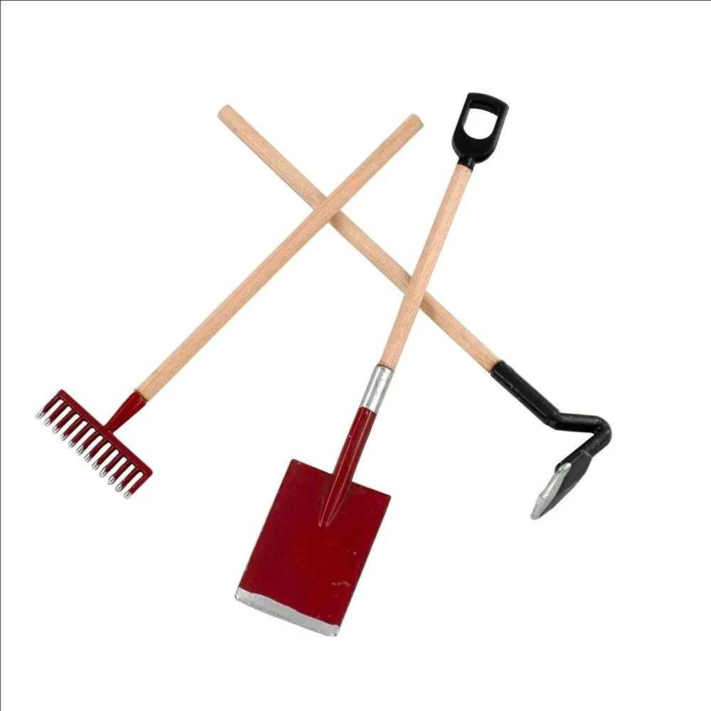 

3Pcs 1/12 Dollhouse Accessories Mini Farming Tools Miniature Shovel Rake Hoe Model Toy for Doll House Decoration ob11