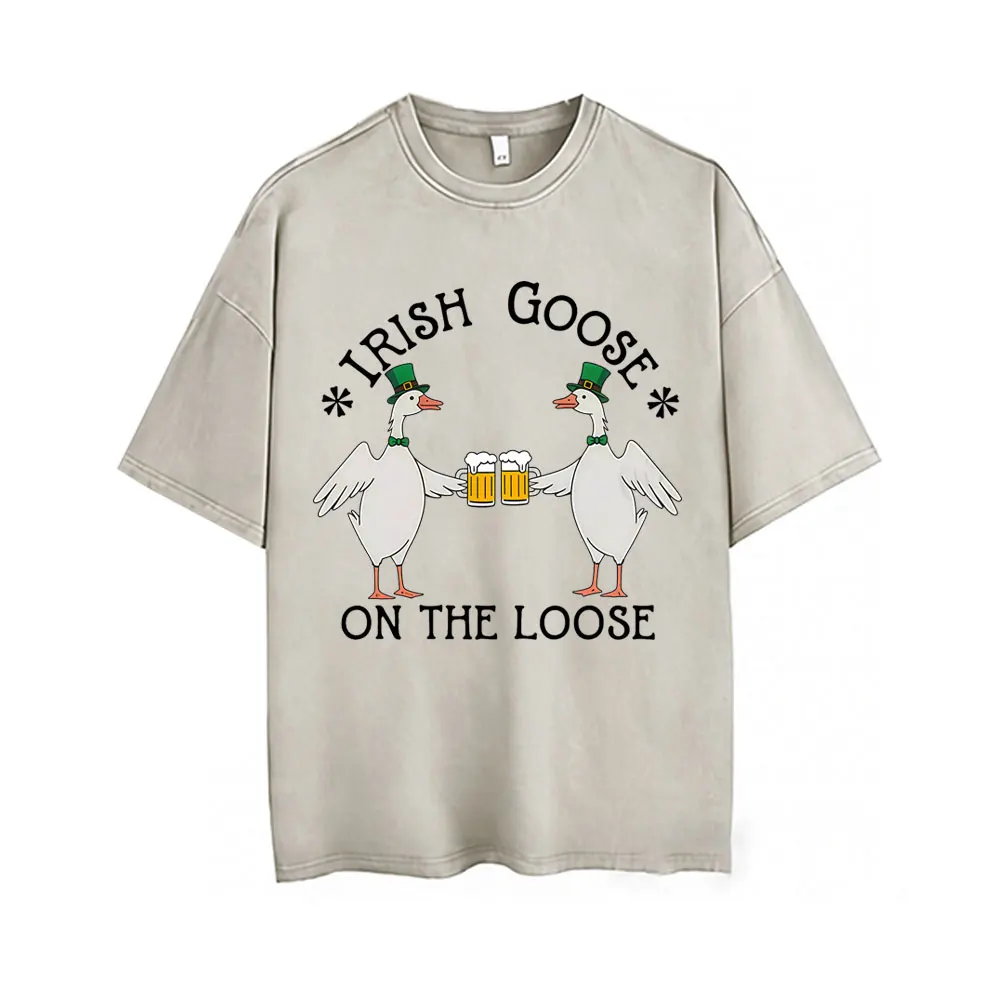 

Irish Goose on The Loose Funny Meme T Shirt Men Women Casual Cotton Vintage Washed T-shirts Oversized T Shirts Streetwear Unisex