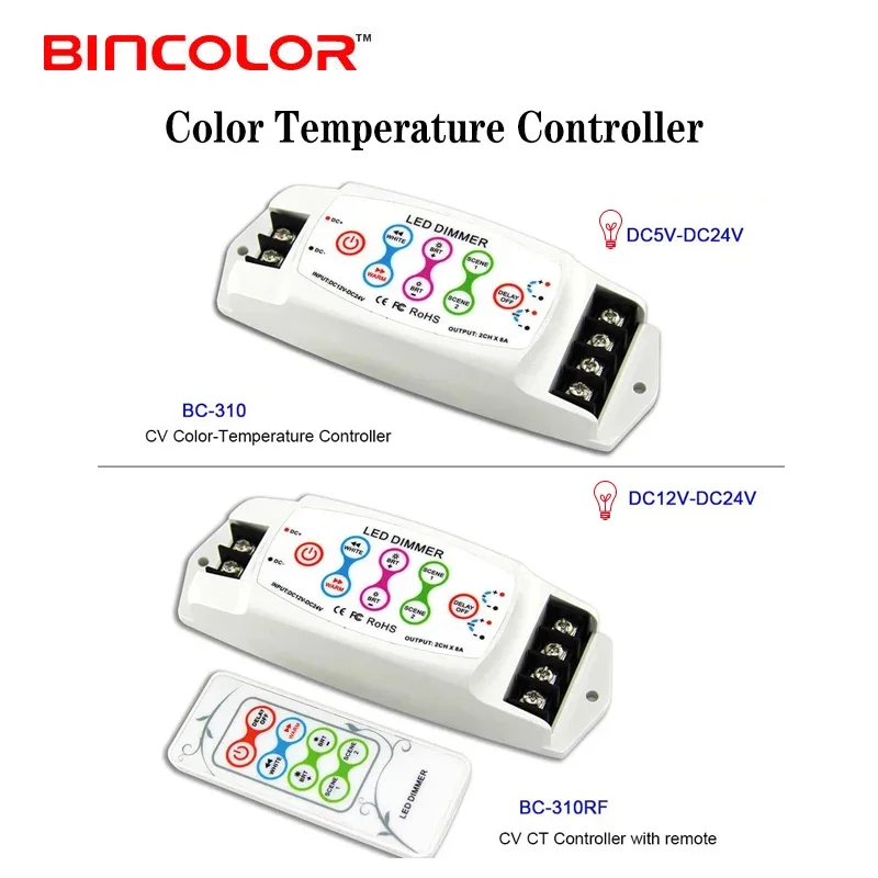 

Color temperature LED Strip Controller CCT wireless remote Cold white/Warm white light tape dimmer