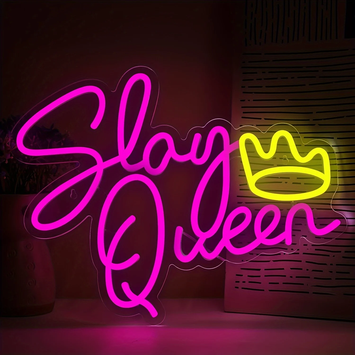 قتل الملكة Led ضوء النيون تسجيل القلب تاج غرفة نوم الفتيات لعبة غرفة بارد جدار تسجيل ديكور في سن المراهقة الاطفال حفلة عيد ميلاد ديكور