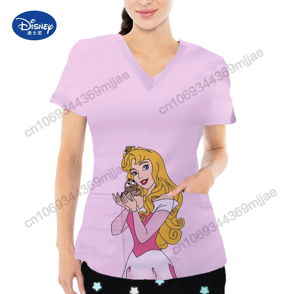 

V-neck Pocket Women's Tops Cartoon Fashion Summer Short Sleeves Female T-shirts