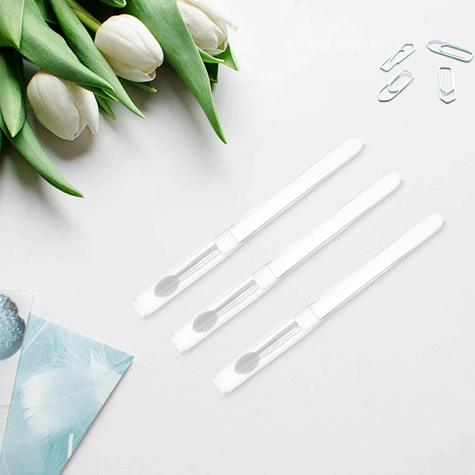 5 szt. Przezroczyste pędzelki z okrągłą główką, miękki aplikator silikonowy do różu, cieni do powiek, błyszczyka, balsamu, narzędzie do nakładania, przenośne