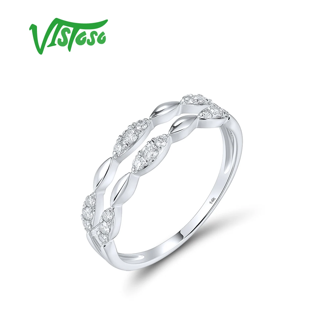 VISTOSO Authentic 14K 585 White Gold Ring For Women Sparkling Diamond Exquisite Wedding Engagement Elegant Gifts Fine Jewelry