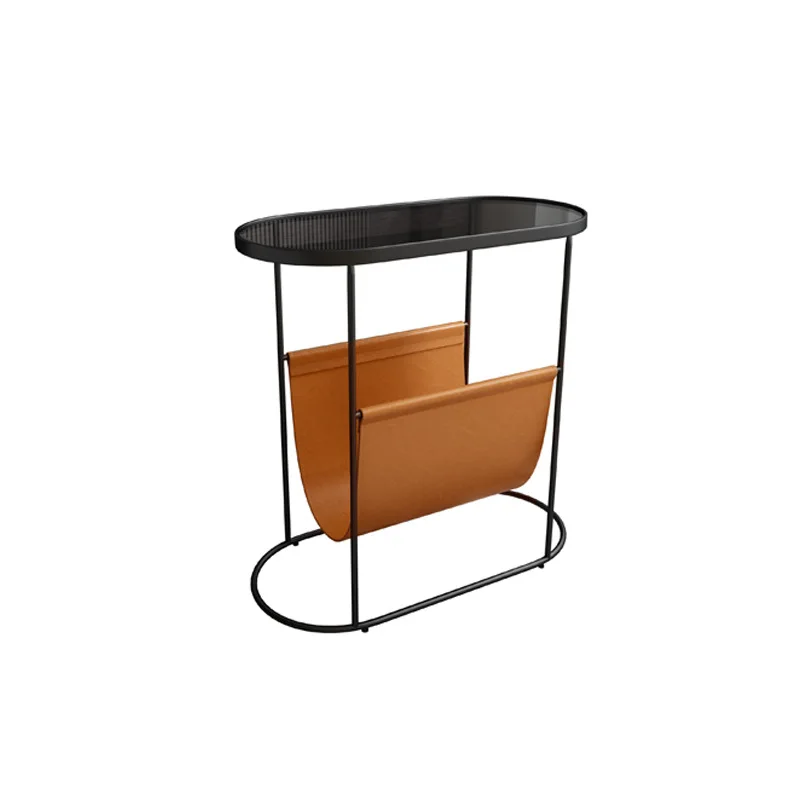 

Glass edge table, oval desktop, mini tea table, leather art small tea table