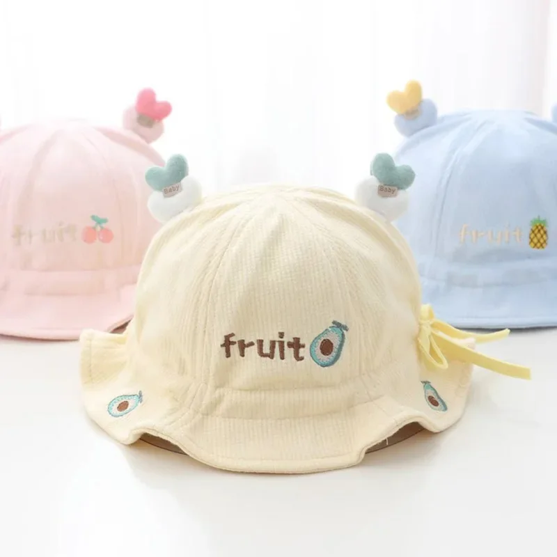 

Cute Cartoon Baby UV Protection Fisherman Cap Newborn Ruffle Brim Sunshade Visors Kids Drawstring Bucket Hats