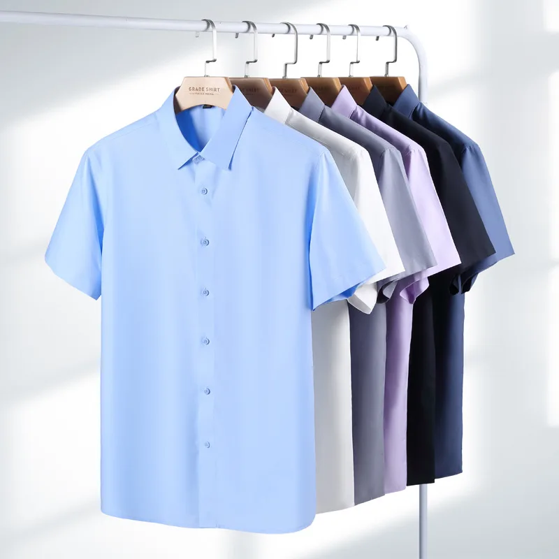 Three-proof Summer Men's Shirt Business Shirt Quality Stain-proof Wrinkle-resistant Short-sleeved Solid Color Shirt High Sense