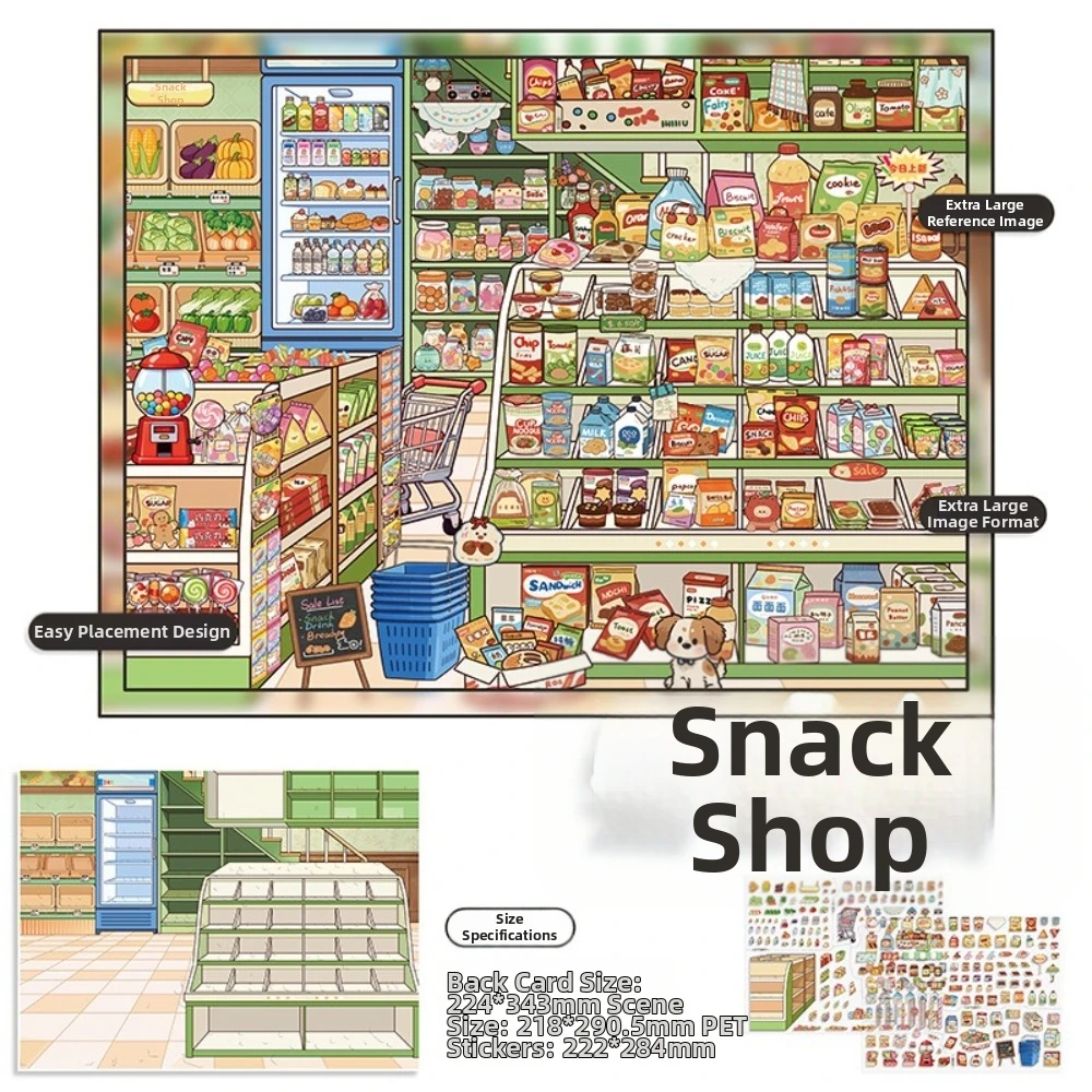 Shop Theme 3D Scene Stickers Large Size Stationery DIY Craft Pocket Sticker PET Clothing Snack Stores Mini Landscape Sticker