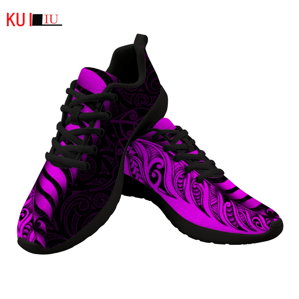 KUILIU Flats Autumn Women Shoes Vintage Polynesian Tribal Tattoo Pattern Ladies Lace-up Air Mesh Light Breathable Female Shoes