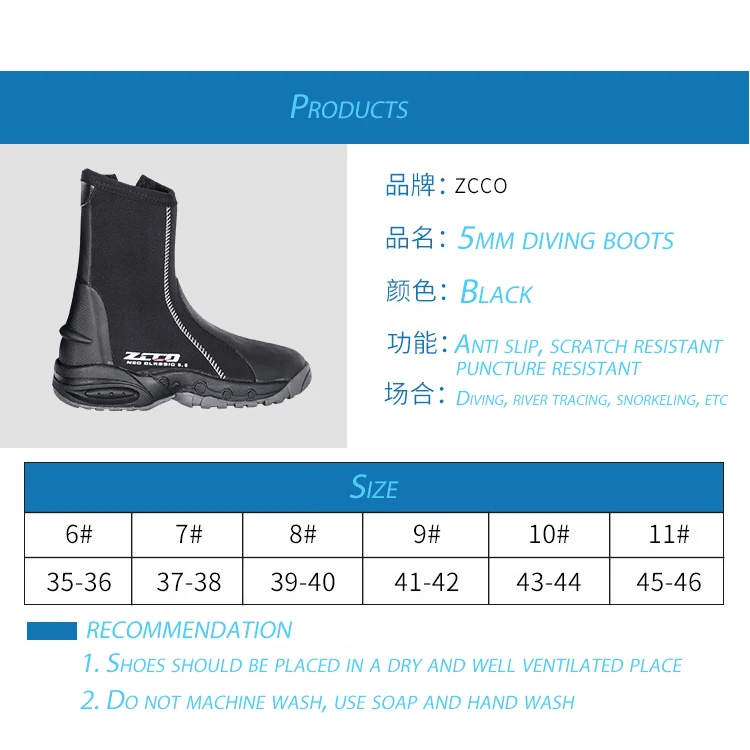 5mm Neoprene Dive Boots Wetsuit Side Zipper Men Snorkeling Scuba Diving Shoes Boots River Trekking Water Sports Accessories