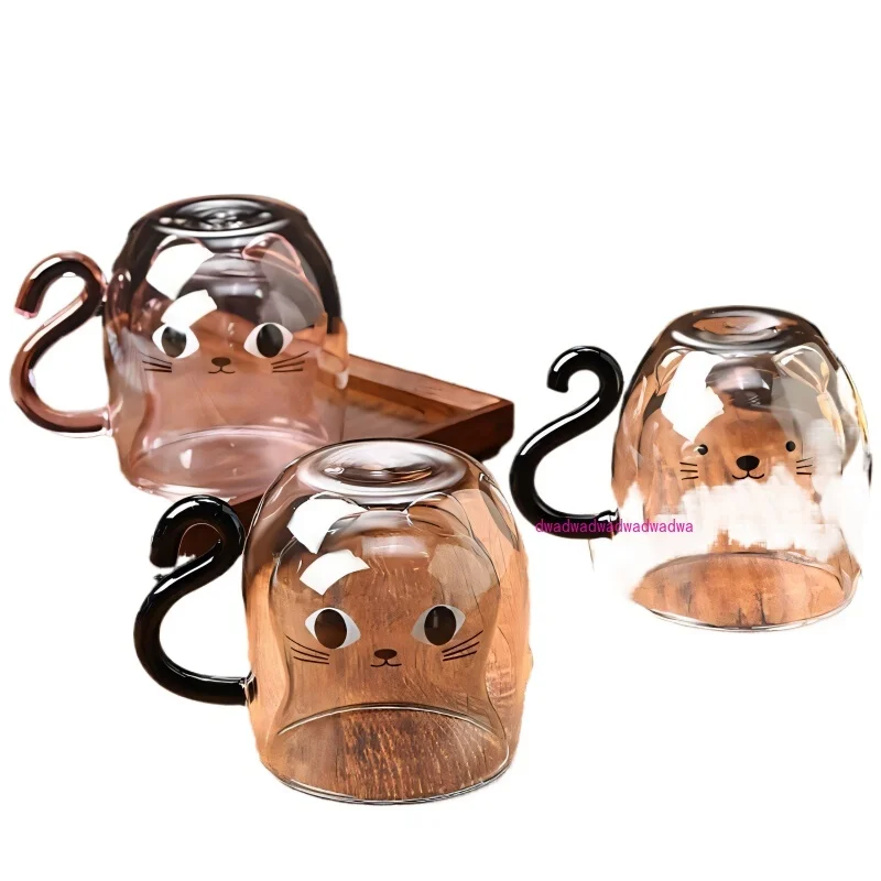 

Creative double-layer cat glass high borosilicate high temperature resistant household breakfast milk cup coffee cup