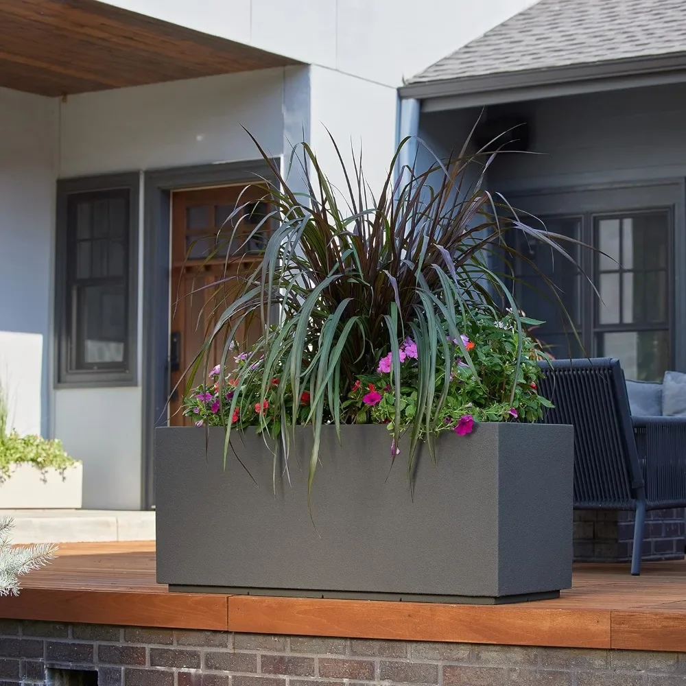 Tall modern outdoor/indoor rectangular flowerpot, 46 inches long X 17 inches wide X 19 inches high,