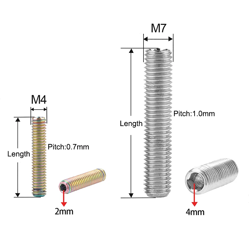 1pc M4 M7 Titanium Hexagon Setting Screws Headless Screws H/L Adjustment Screw For Bicycle