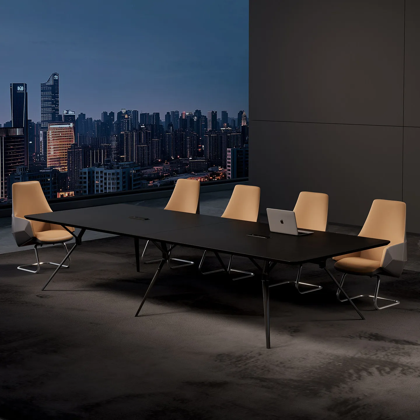 

E0 Grade High-End MDF Conference Table With Carbon Gray Steel Feet Modern Design For Office Use