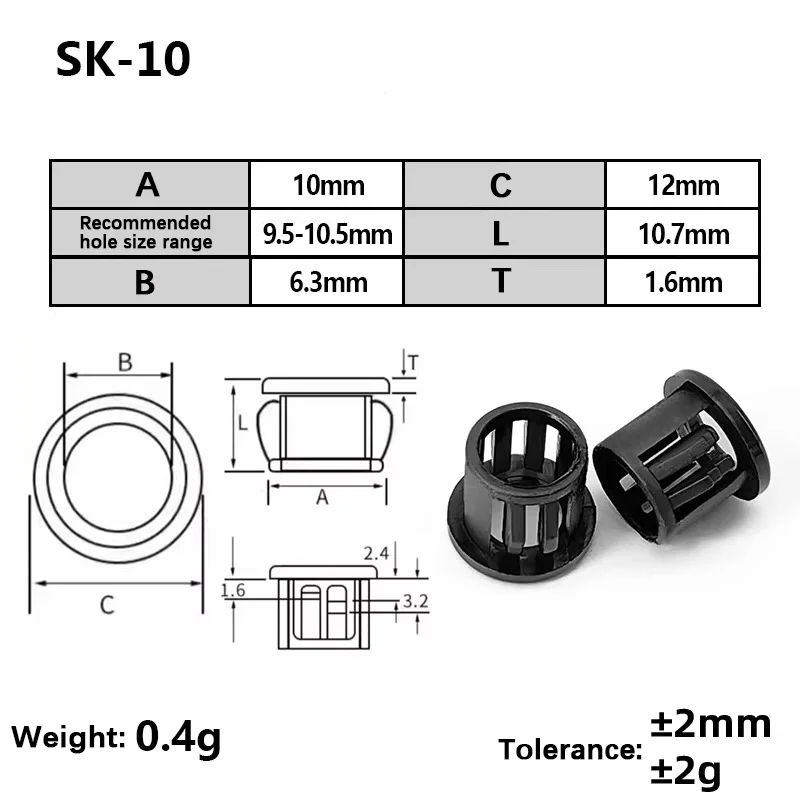 10-50pcs SK-T Plastic Snap-in Wire Grommets Nylon Cable Bushings Wire Protectors Cable Protection Hole Plugs