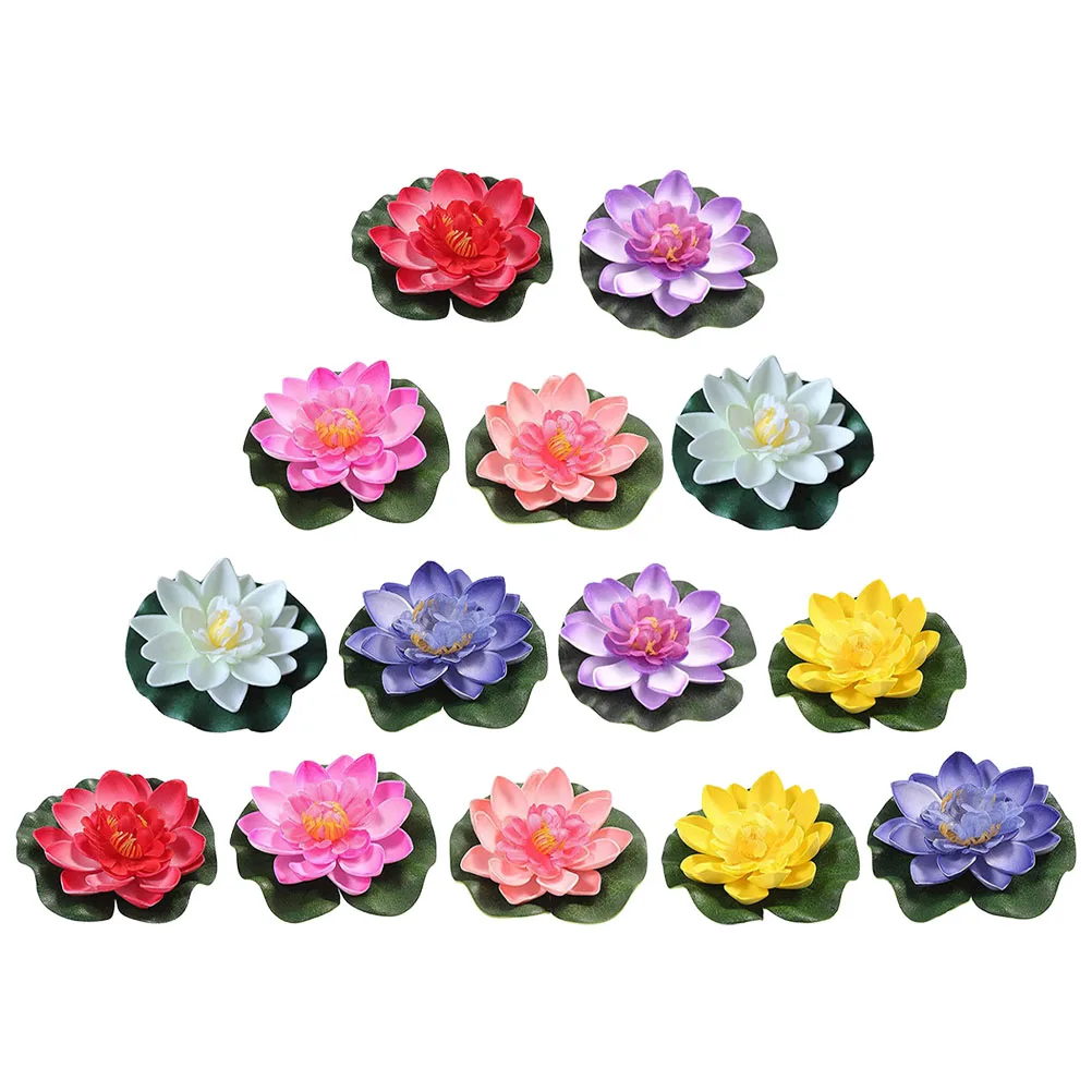 

14 Pcs Lotus Floating Flowers 10CM Simulation Lotus Decoration Multi Color Plastic Home Garden Pond Decor Simulated