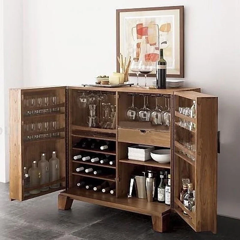 

Wood Wine Cabinet Storage Rack Light Luxury American Household Kitchen Cabinet Nordic Sideboard Cabinet Wine Glass Holder