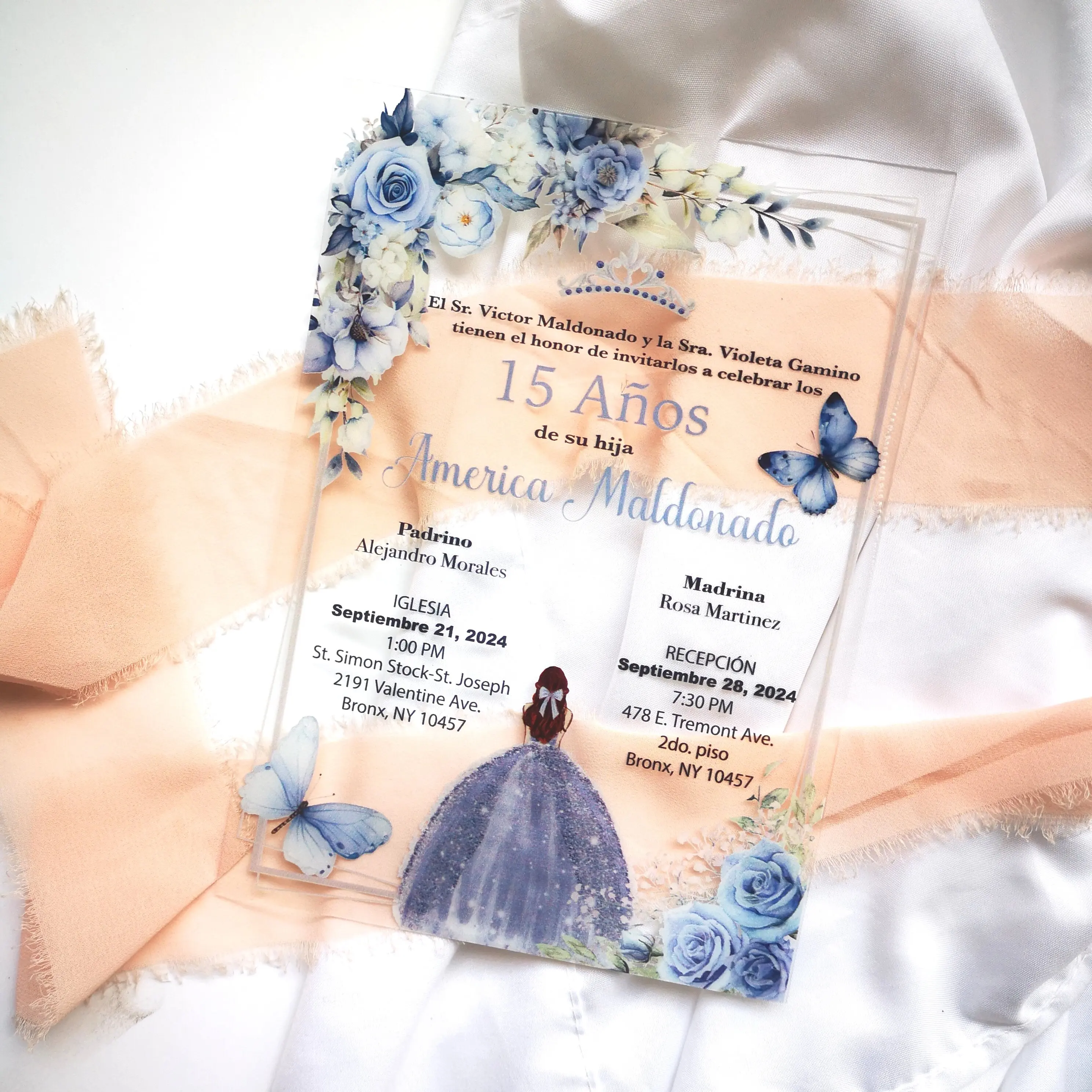 Butterfly Quinceañera Invitation, Light Blue Acrylic Quinceanera Invitation, Mis XV Anos Invite