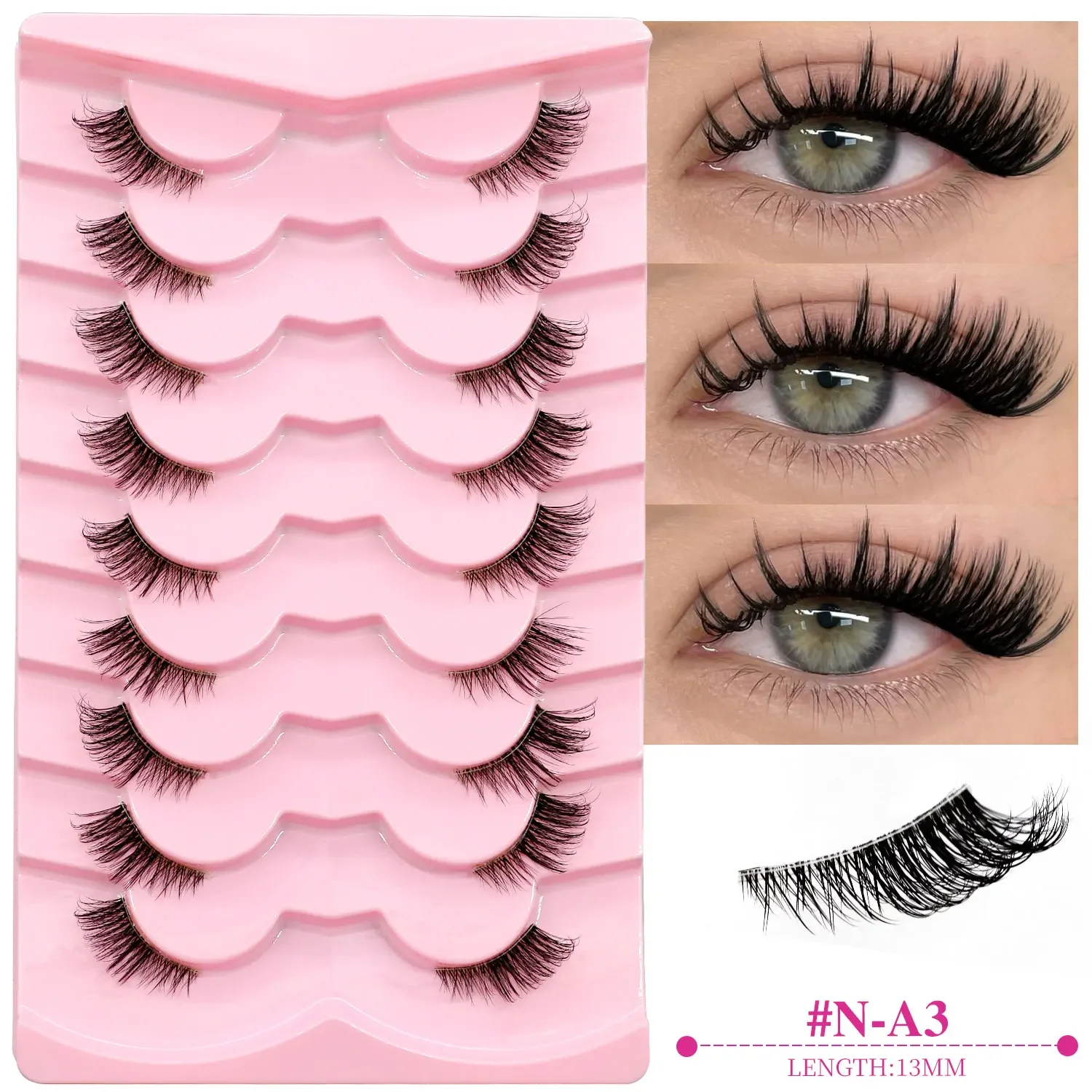Veltrinay natürliche halbe Wimpern, Katzenwimpern, weich, dünn, mit klarem, unsichtbarem Band, wiederverwendbares Make-up aus künstlichem Nerz
