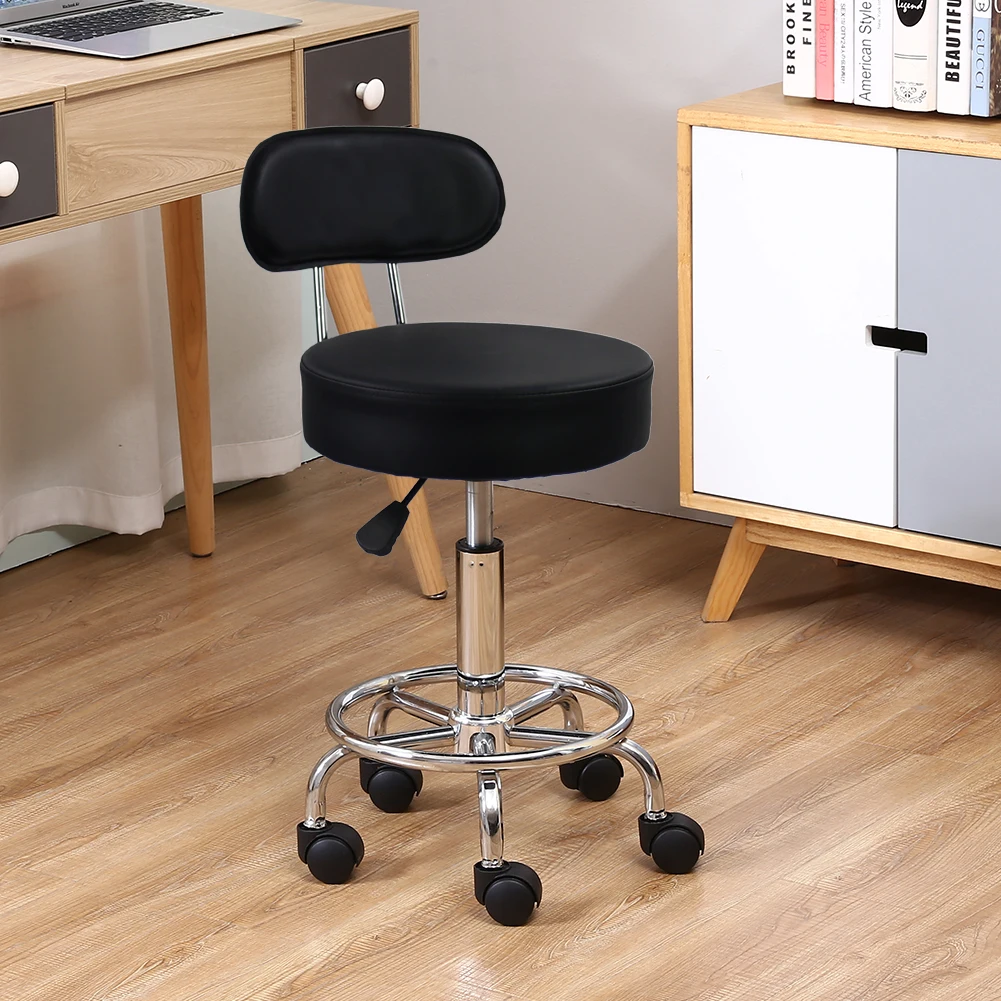 KKTONER PU Leather Rolling Stool Mid-Back with Footrest Height Adjustable Office Computer Home Drafting Swivel Task Chair