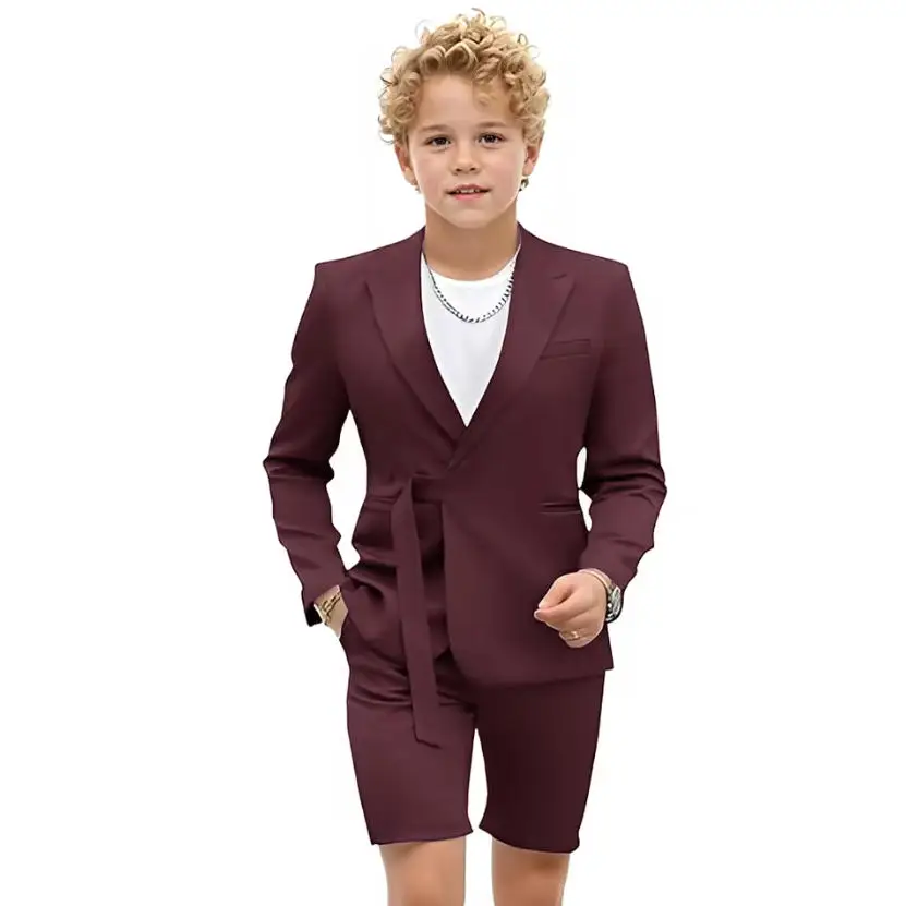 Boys Suits Peak Lapel Casual 2 Piece Slim Fit Summer Suit Tuxedo Toddler Dress Outfit for Beach Wedding