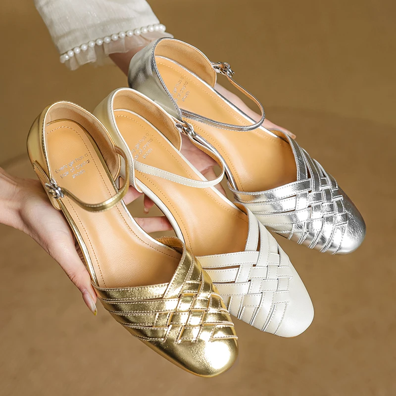 EAGSITY Cow leather chunky heel silver sandals platform Women high heel shoes ankle strap pumps party dress fashion shoes