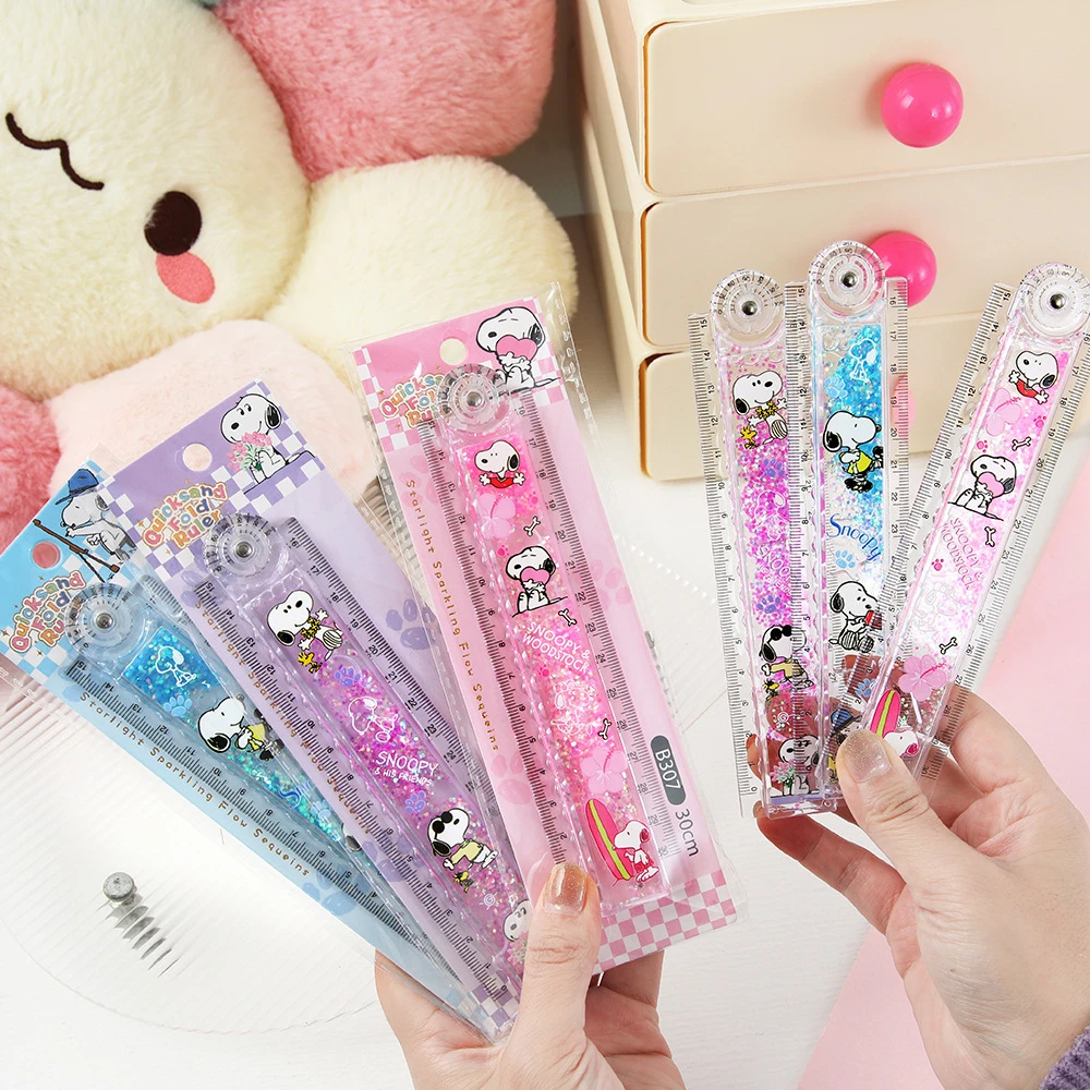 Snoopys Flow Sand Folding Ruler 30cm - Big Edge Surrounding Appearance Horizontal Ruler - Student Examination Use Straight Ruler