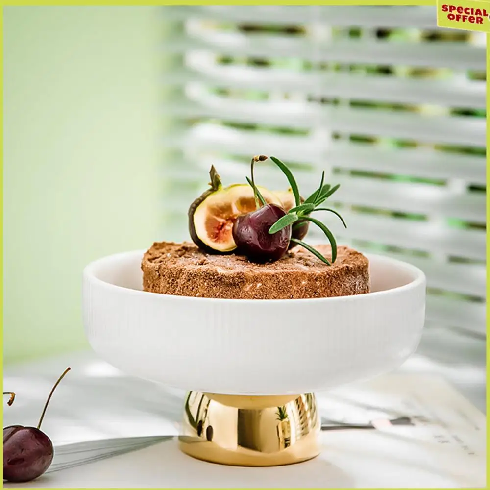 A34R  Plate Tall Feet Fruit Plate Round Salad Bowl Dessert Cake Pan Snack Tray Decorative Plates