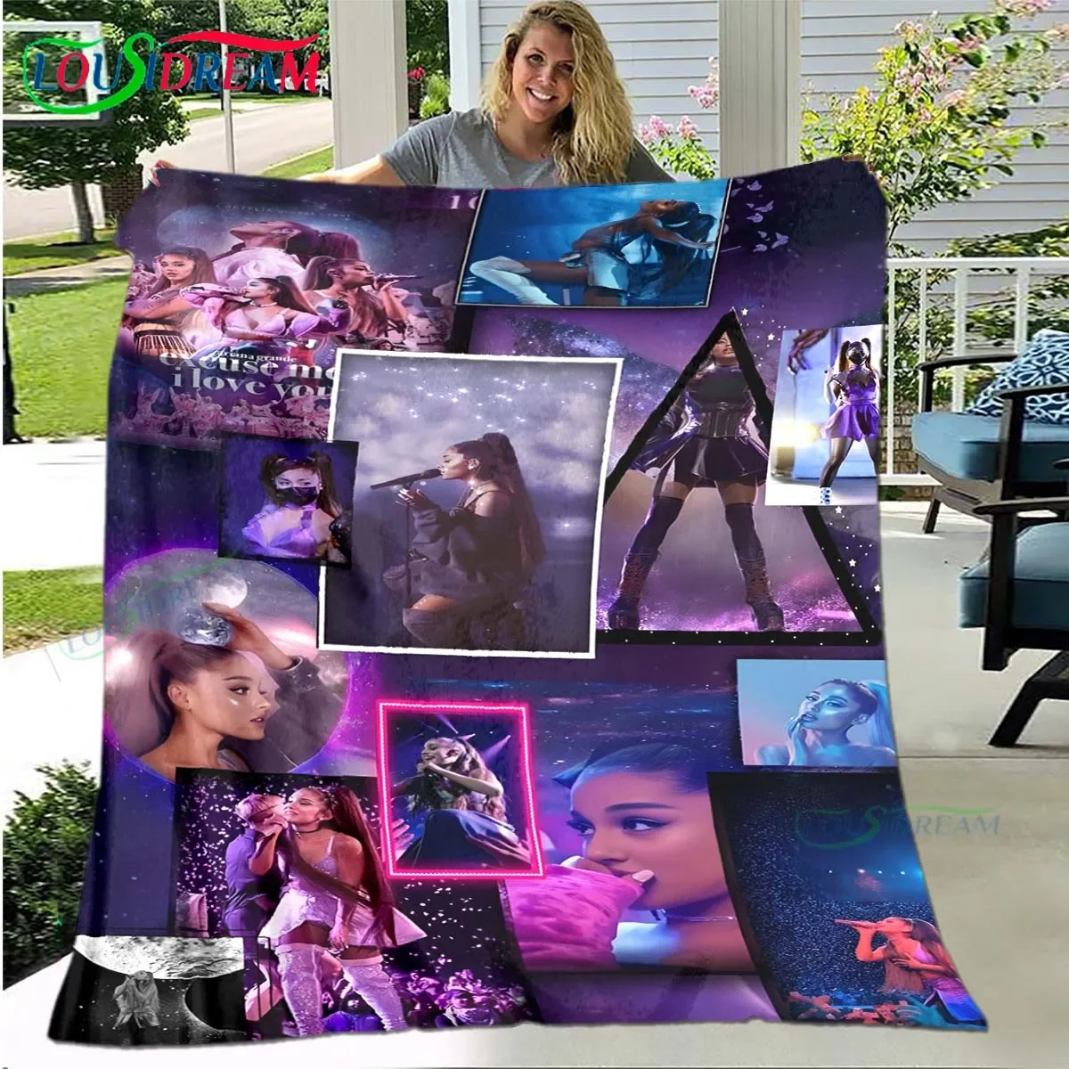 Singer Ariana Grande Pattern Blanket Star Art Flannel Thin Blanket Portable Home Travel Office Lunch Break Blanket Birthday Gift