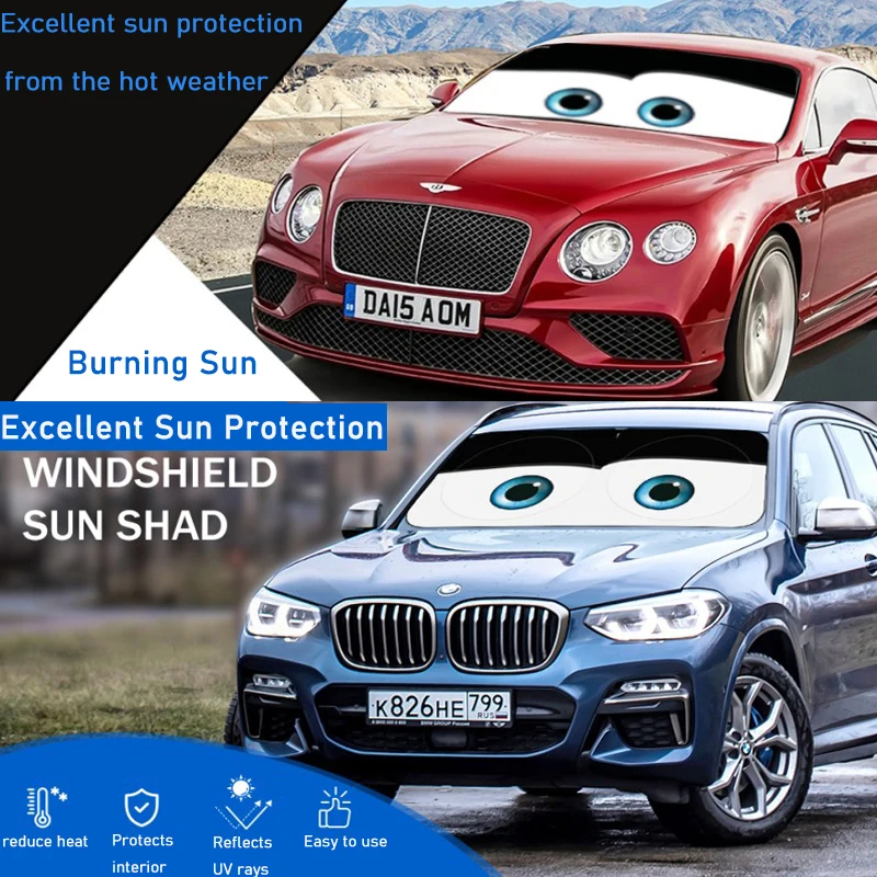 Cartoon Eyes Heated Windshield Sunshade Car Window Windscreen Cover Sun Shade Auto Sun Visor Car-covers Car Solar Protection