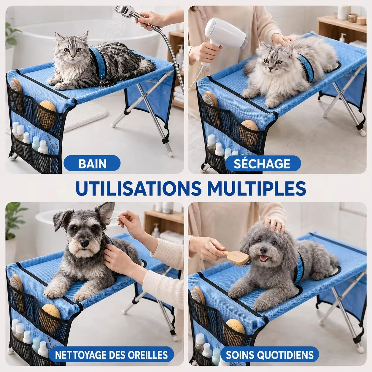 Atmungsaktive Hunde-Badehängematte, Welpen-Bade-Ständer, faltbarer Haustier-Pflegetisch für Hunde und Katzen, zum Nagelschneiden, Waschen und Trocknen, für die Pflege zu Hause – Detail 3