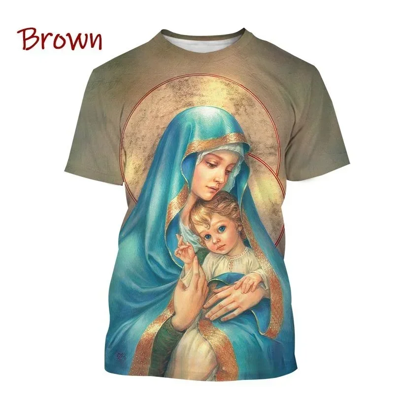 Casual Eros Summer Religious Belief Virgin Mary 3D Printed T-shirt Loves The World Christianity Mother of God Holy Harajuku Tops