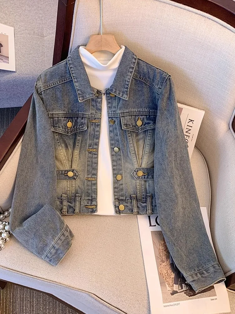 

Women's ort Denim Jaet American Sle Early Autumn Faion 2024 New Arrival Spring Autumn ular Ladies Top