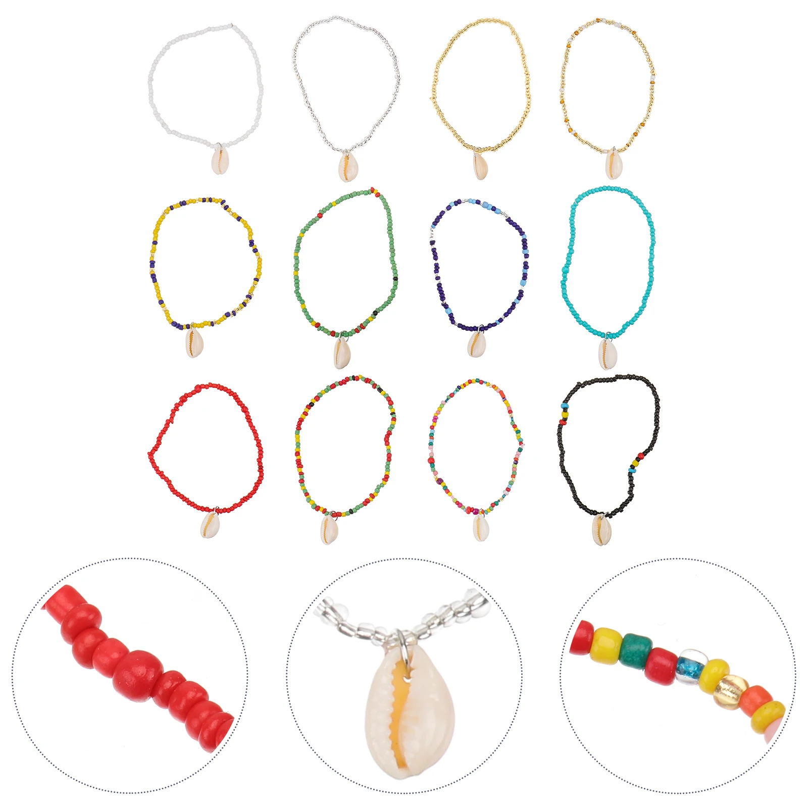 

12 Pcs Anklet H made Chain Colorful Glass Foot Chain H made Ankle Chains Beach Party Wedding Foot Decor Graduation