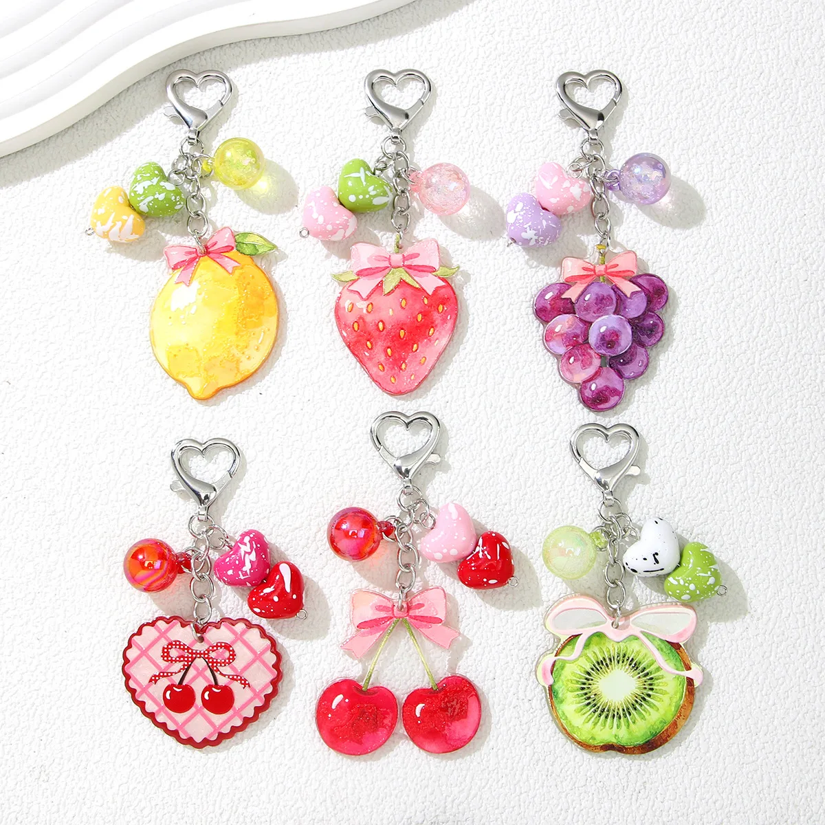Cute Fruit Keychain Grape Strawberry Cherry Pendant, Kawaii Bag Charms, Couple Gift Car Interior Accessories for Women