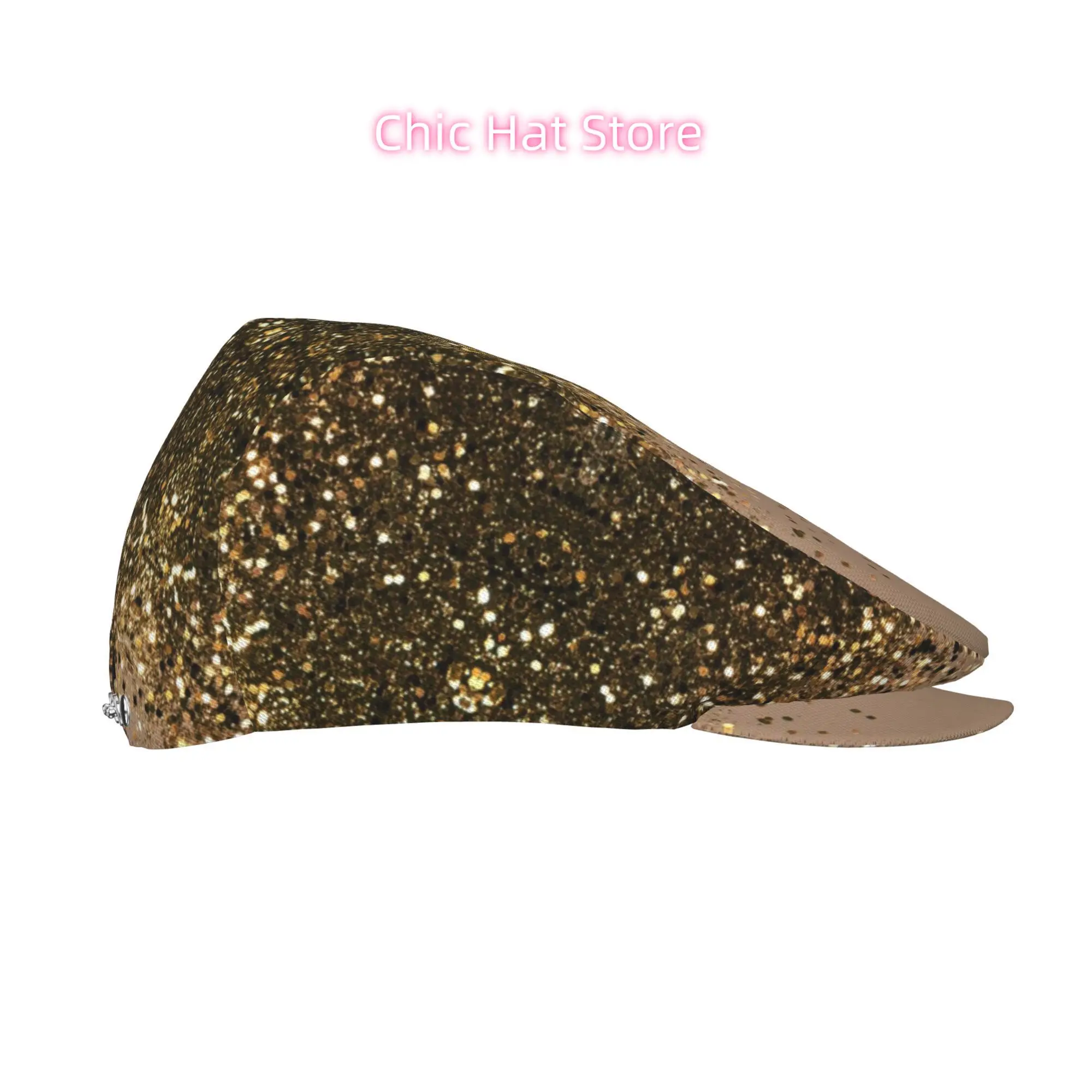 1pc Men's & Women's Golden Glitter All-Over Print Flat-Top Hat - Sparkling Shimmer Caps Suitable for Christmas, Graduation, Even