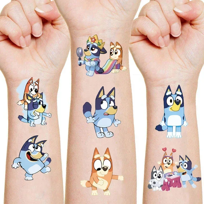 Blueys-pegatina de dibujos animados de Anime para niños, lindo tatuaje temporal impermeable, fiesta, juguetes para niños, regalos de cumpleaños,