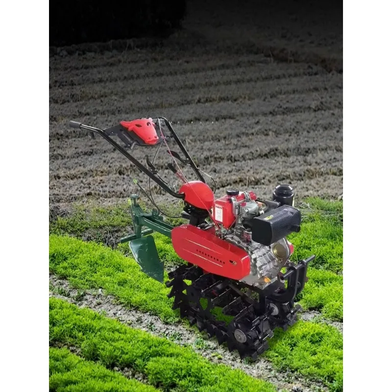 New micro tiller   chain track small red bull new crawler diesel small household agricultural micro tiller