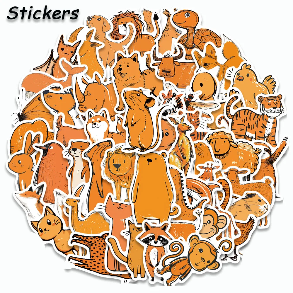 50PCS Cartoon Orange Animals Stickers Cute Graffiti Decals For Laptop Suitcase Skateboarding Snowboard Retro Vinyl home Sticker