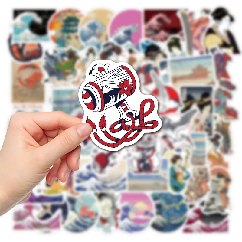 50pcs Ukiyoe Wave Series Graffiti Stickers Suitable for Helmets Desktop Wall Decoration DIY Sticker Pack Wholesale