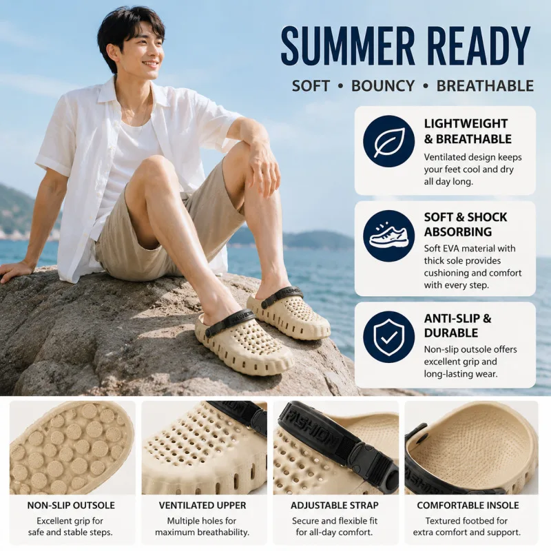 Summer Breathable Perforated Shoes Non slip Durable Thick soled Sandals Soft Shock absorbing Sole for Everyday Outdoor Wear