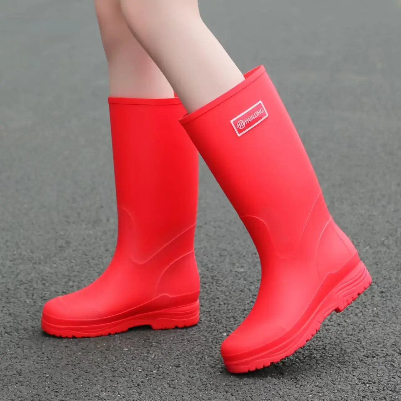 Women Flat sole Mid Calf Rain Boots Spring Autumn New Thick sole Non Slip Waterproof Outdoor Work Shoes Wash The Car Shoes
