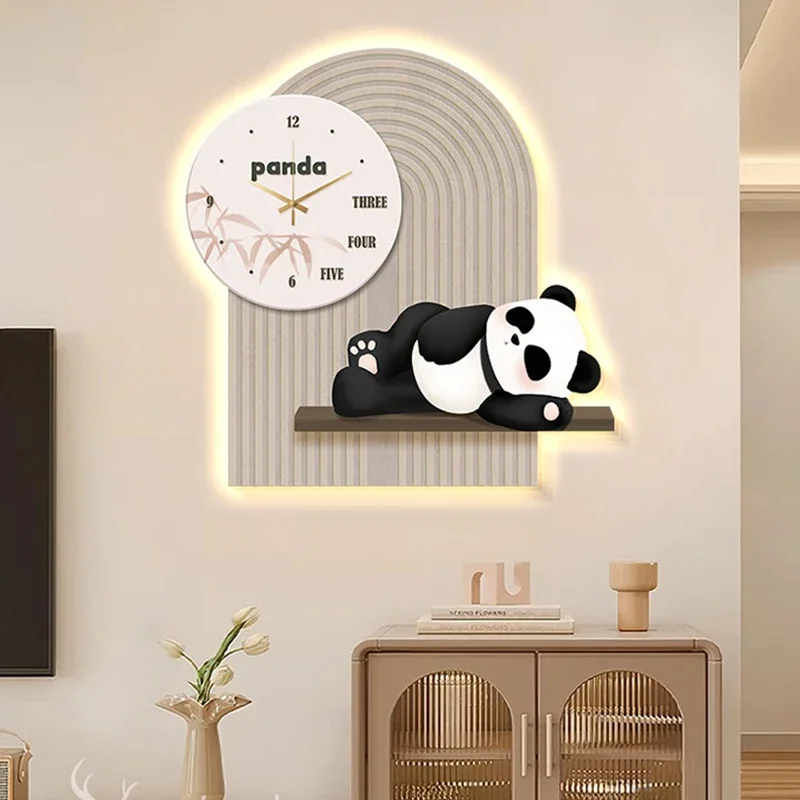 LED Modern Wall Clock Silent Non-Ticking Panda Design Nordic Living Room Bedroom Kitchen Battery Operated Vintage Home Decor Art