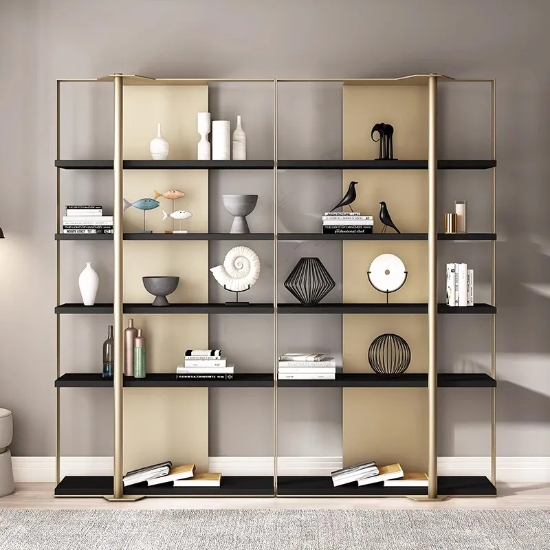 Modern Italian minimalist stainless steel bookshelf office living room book light luxury display cabinet shelf high-grade Bogu