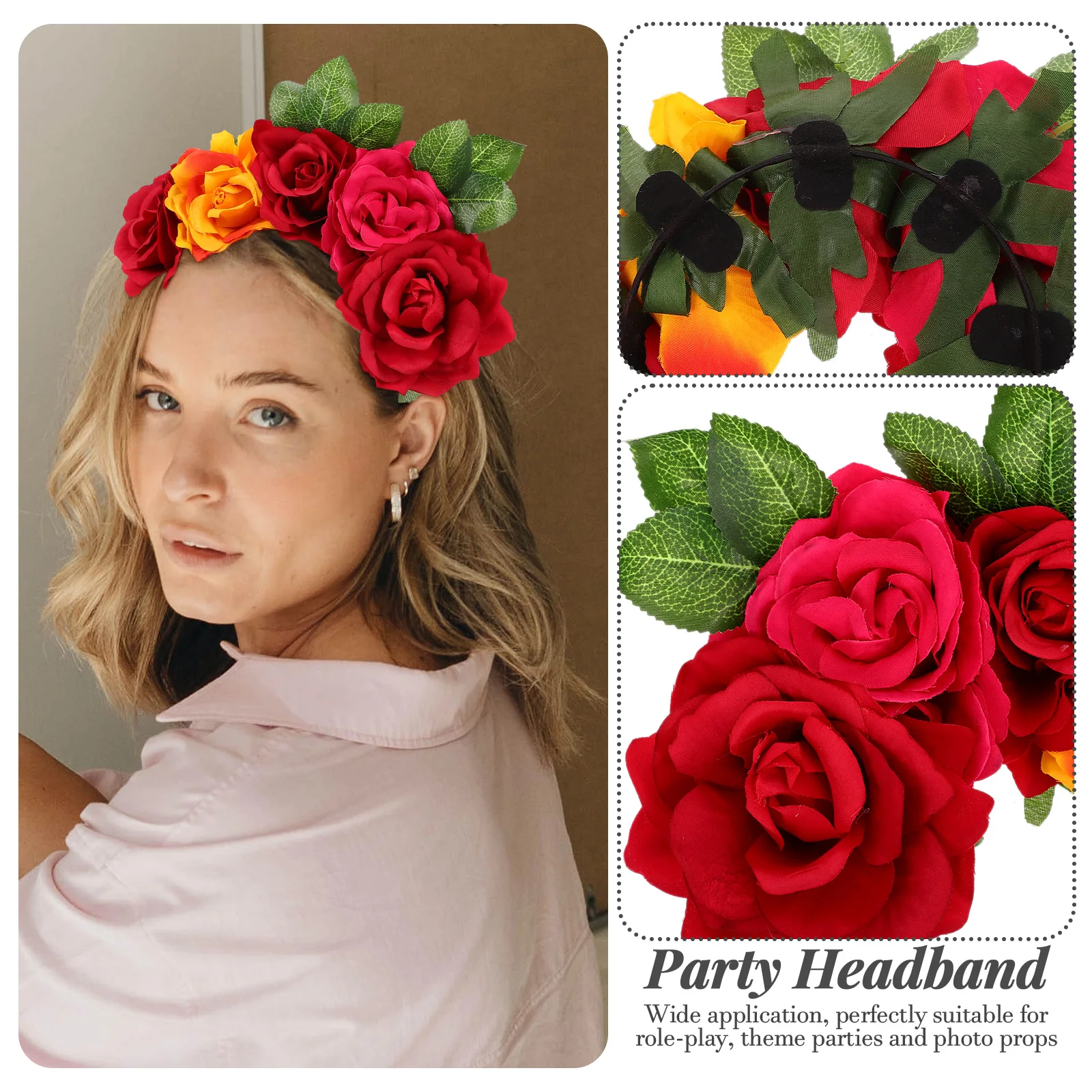 

Mexican Bridal Headwear Rose Flower Hairband Party Accessory Cosplay Hair Delicate Headband Wedding Photo Props Outdoor Shooting