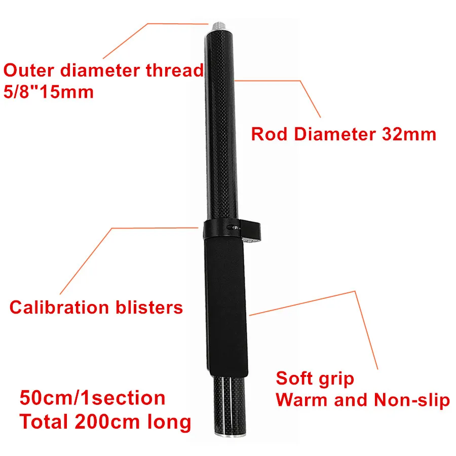 Superior Quality and NEW 2M Length GPS Prism Pole Carbon Fibre Survey Poles GNSS RTK SURVEYING TYPE 4 Poles 5/8 Thread