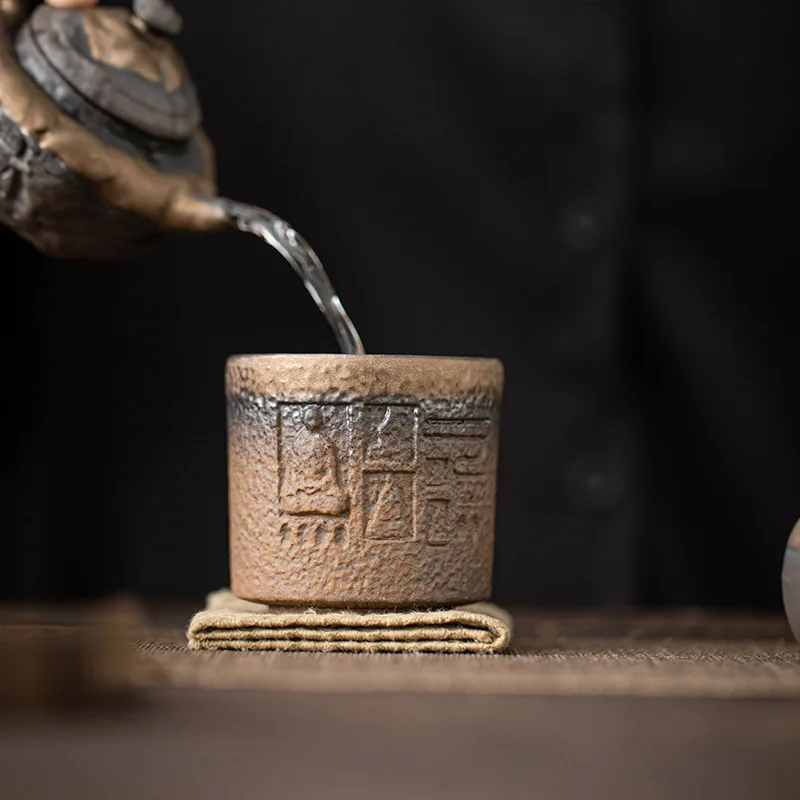 Vintage Gilding Iron Glaze Dunhuang Cup Teacup Master Cup Handmade Ceramic Tea Drinking Small Cup Kung Fu Tea Set Mug