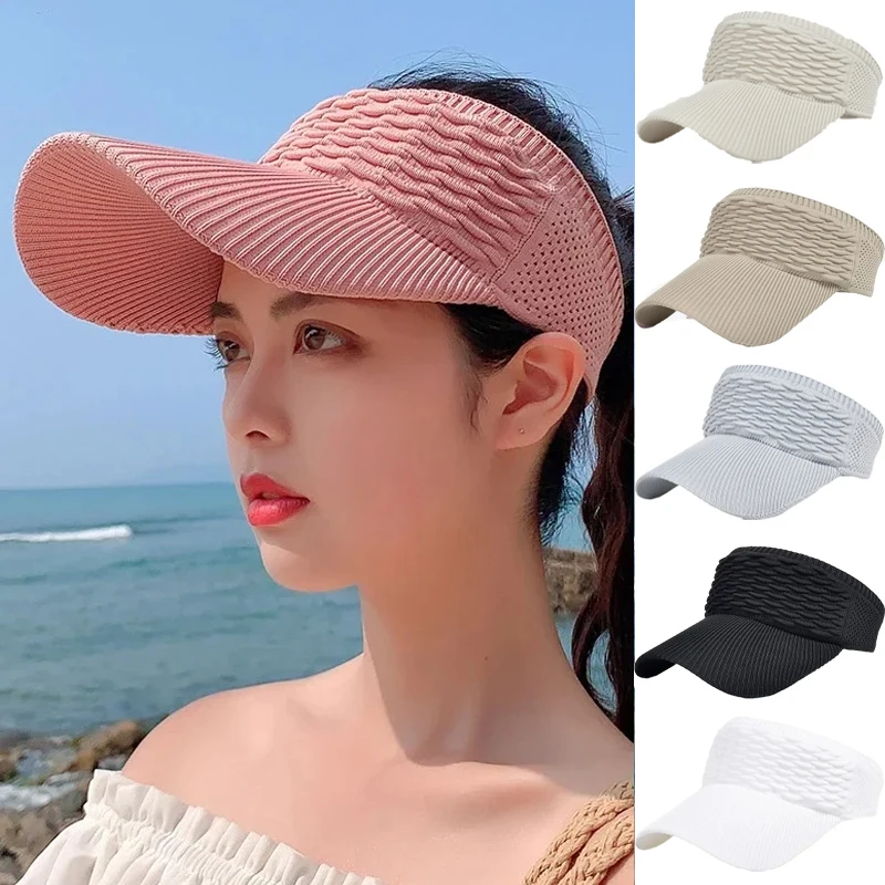 

Large Brim Sun Hat for Women Elastic Breathable Adjustable Solid Empty Top Cap Summer UV Sunshade Visors Outdoor Golf Beach Hats